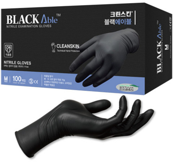 크린스킨 블랙에이블 S. M. L. XL 100매 니트릴장갑 위생장갑 일회용장갑 정비장갑, 블랙, 대(L), 100개