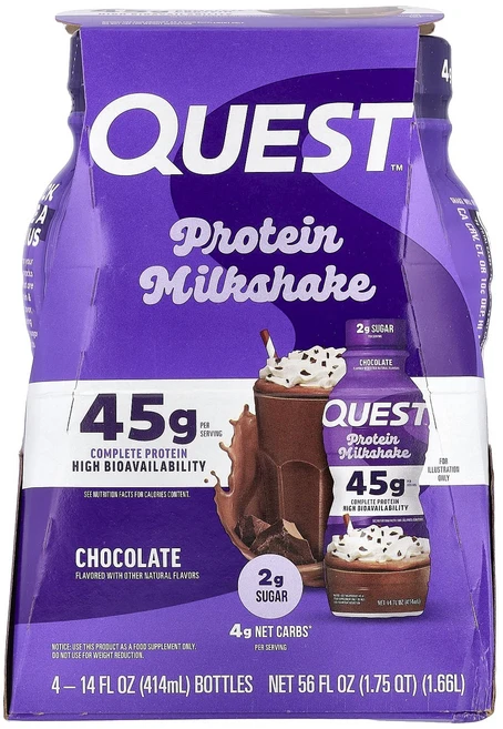 매우편하고 Quest Nutrition 프로틴 밀크 셰이크 초콜릿 4병 각 414ml(14fl oz) 끝내주게잘나가는상품, QuestNutrition프로틴밀크셰이크초콜릿4병각41, 414ml - 쿠팡