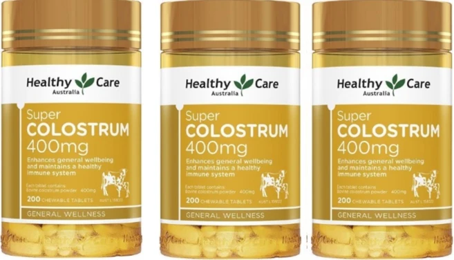 호주 직구 헬시케어 수퍼 초유 단백질 프로틴 보충제 영양제 400mg 200 츄어블 3통 할인가, 3개, 200정 - 쿠팡