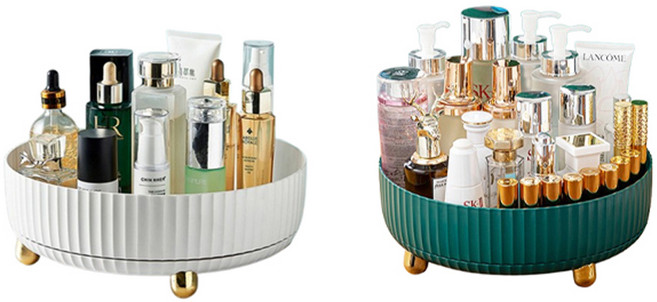 1+1 라이프핵 다용도 화장품 주방 양념통 360도 회전형 정리함 트레이, 화이트+화이트