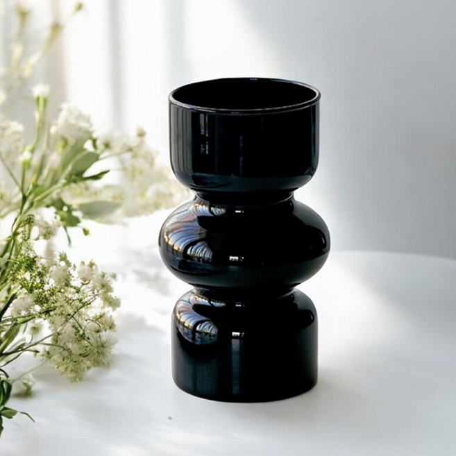 앞날창창 인테리어 오브제 투명 꽃병 화병, 블랙