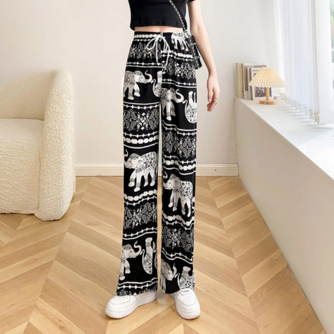 여성 프린트 밴딩팬츠 코끼리 일자 몸빼바지 통바지 아이스 여름 바지
