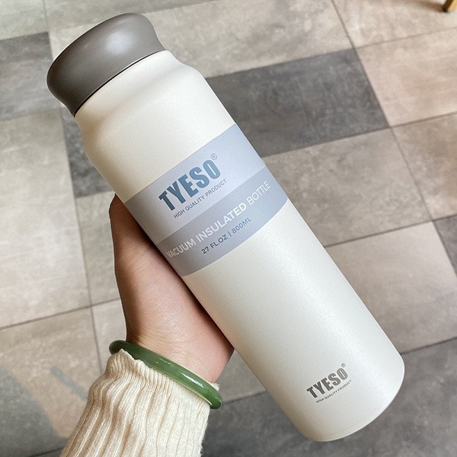 TYESO 304不鏽鋼雙層真空保溫杯 戶外便攜運動水壺, 古董白 800ML, 1個