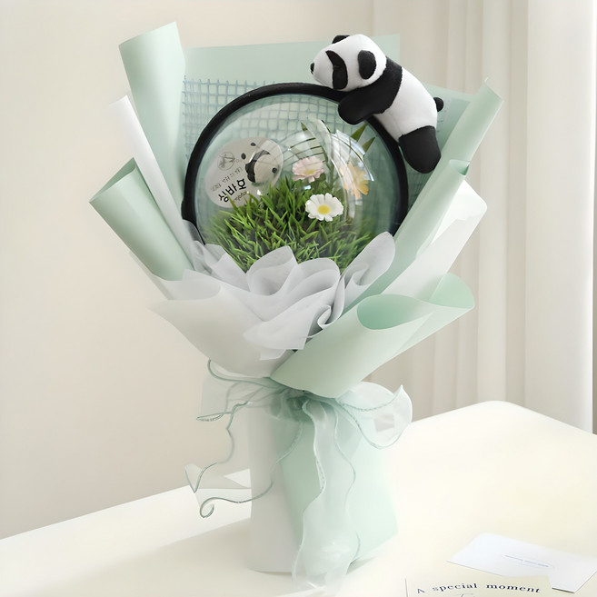 Beautiful Deco Sense 人造花 小熊貓娃娃髮箍壓克力氣球花束, 綠色, 1個