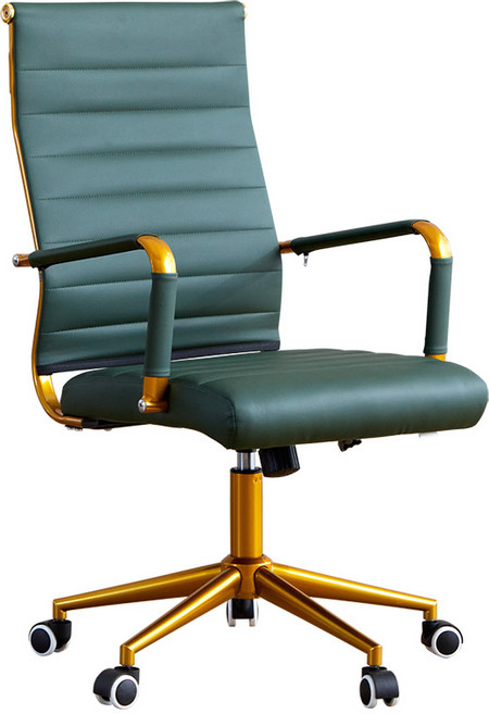 [리비니아] 라일 미드센츄리 회의실 컴퓨터 사무실 서재용 회전 가죽의자/크롬다리 골드다리 5Colors, 골드프레임/그린의자