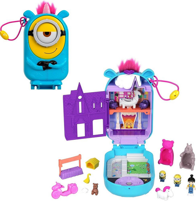 정품++ 폴리포켓 Polly Pocket 인형 1개 미니언즈 2개 및 푹신한 유니콘 이 있는 놀이 세트 수집용 컴팩트 액세서리 9개 포함, 정품++ 폴리포켓 Polly Pocket 인형 1개,