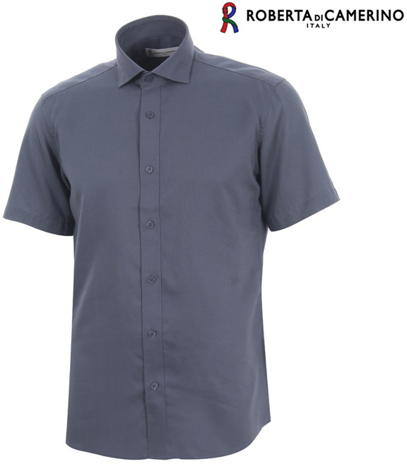 남성용 린넨혼방 카키 그레이 솔리드 일반핏 반소매 셔츠 RO2-211-2