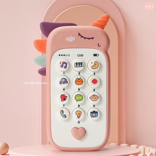 萌萌屋 嬰兒獨角獸手機 可咬音樂電話機 仿真益智玩具 寶寶手眼協調耐摔防啃咬, 1個, 獨角獸手機(粉色)(袋裝無盒)