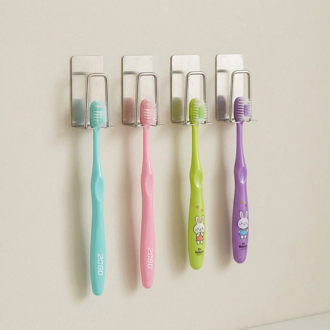 타니아홈 물고임없는 304 올 스텐 무타공 칫솔걸이 세트, 실버, 4개