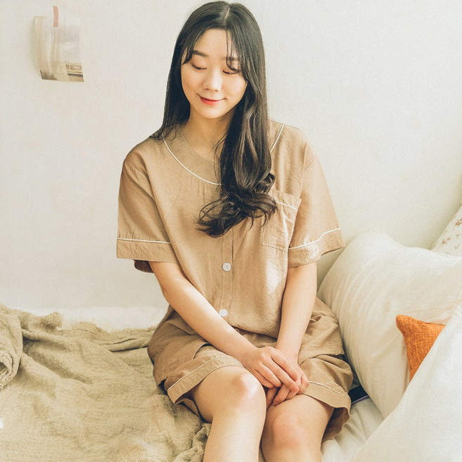 씨엘스토리 여성 인견 심플 솔리드 라운드 잠옷 상하세트 4종 택 1