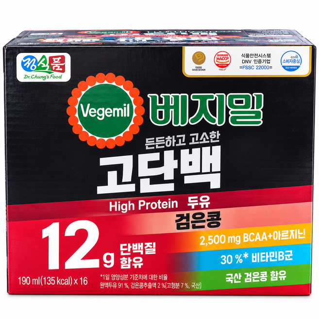 베지밀 고단백두유 검은콩, 190ml, 32개
