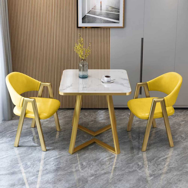 티테이블 2인 세트 의자 식탁 사각 부부 미니 카페 커피, 연노랑 60cm 테이블+가죽의자2개