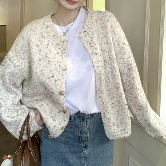 아이엠몽 여성 도트 파스텔 니트 가디건