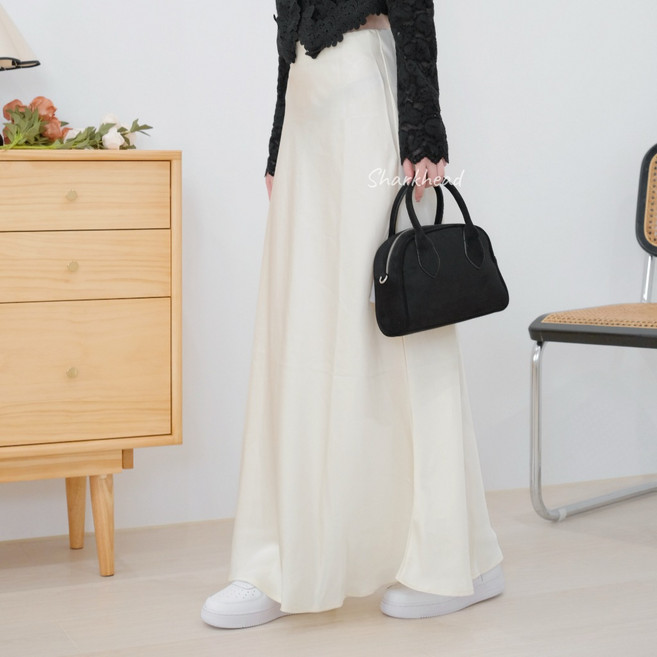 氣質緞面魚尾長裙 高腰傘裙 光澤感半身裙