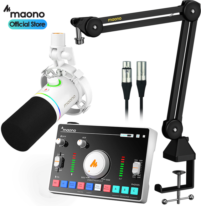 마오노 캐스터 AMC2 NEO 라이브 1인 방송용 유튜브 틱톡 녹음용 오디오 믹서 마이크 올인원 패키지2, AMC2 NEO 화이트, PD200X 화이트, BA37스탠드+XLR케이블
