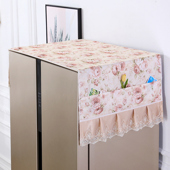 Izeriel 냉장고 커버 방진 커버 더블 냉장고 커버 먼지 방지 냉장고 세탁기 수납커버 다용도 레이스 건조기 덮개 커버 북유럽풍 냉장고 커버, B