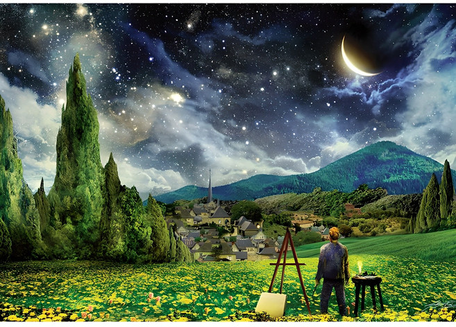 반 고흐가 바라보는 별이 빛나는 밤 직소퍼즐, 500피스, 혼합색상, 1개