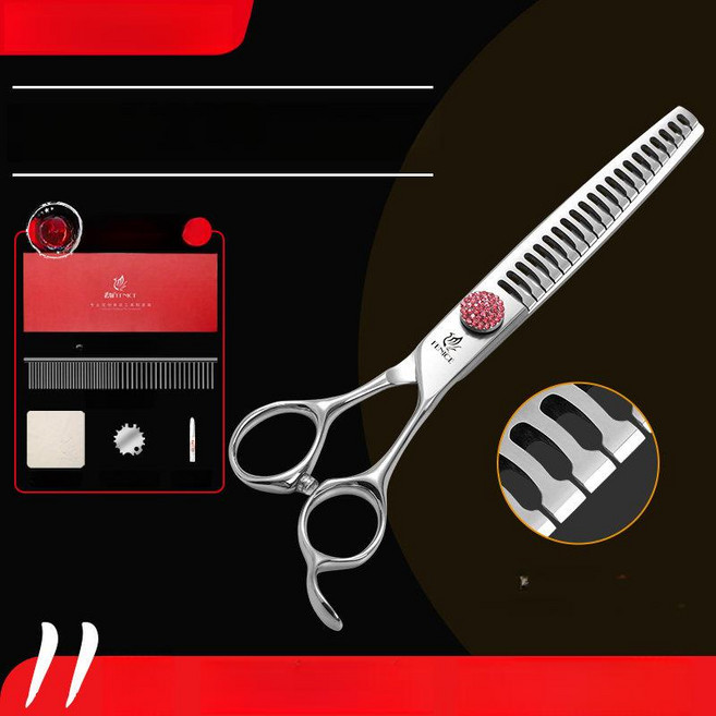 강아지 커브 숱 셀프 흑조 미용 틴닝 안전가위 옹이쟁이 틴닝가위, 1개, 핑크 6.75인치 물고기뼈