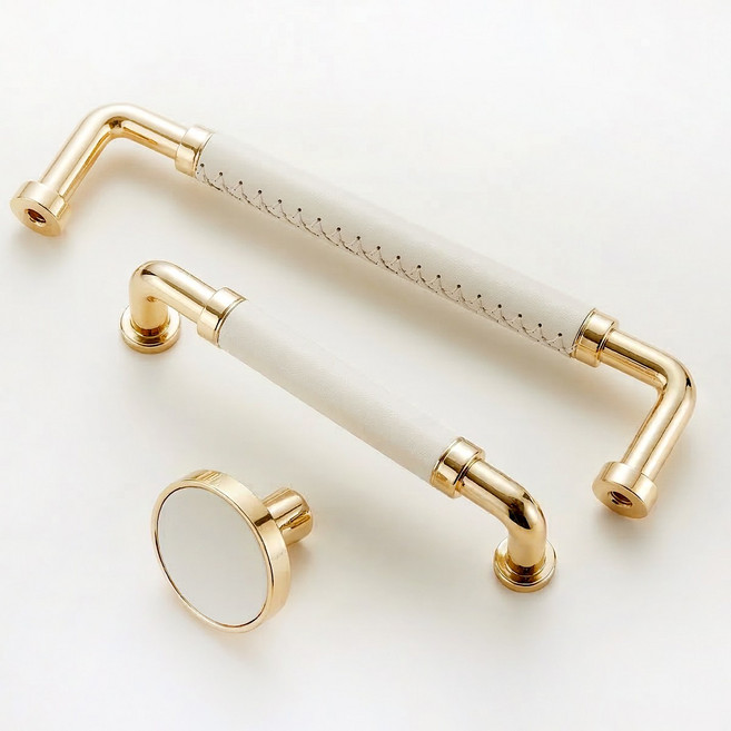 고급 가죽 가구 손잡이 T자 1구 2구 서랍 옷장 화장대 문고리 2개입, 1세트, 아이보리골드 2구 L (2개입)