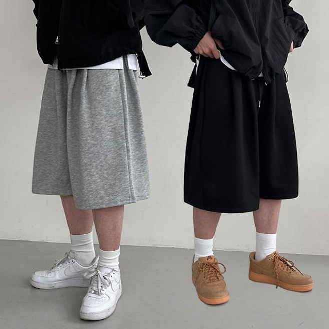 (당일발송)[1+1] 고퀄리티 사이드턱 버뮤다 벌룬 와이드 스웻 밴딩 7부 반바지 트레이닝 츄리닝 6691