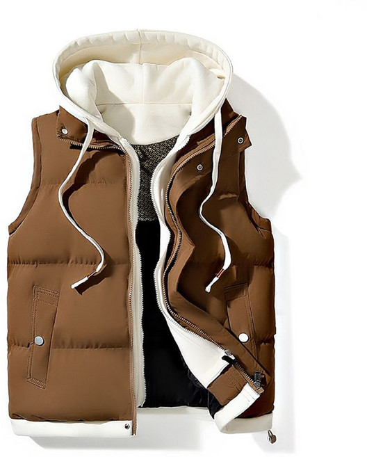 MOSAIRATION 남성 고급스러운 후드 패딩 베스트 루즈핏 배색 집업 누빔 안감 다운 조끼 U0103102 AA