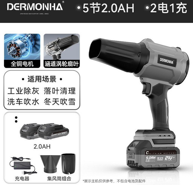 DERMONHA 鋰電吹風機 全銅電機 適用工業除灰及戶外清潔, 1個, 入門級暴風機5節2.0AH2電1充