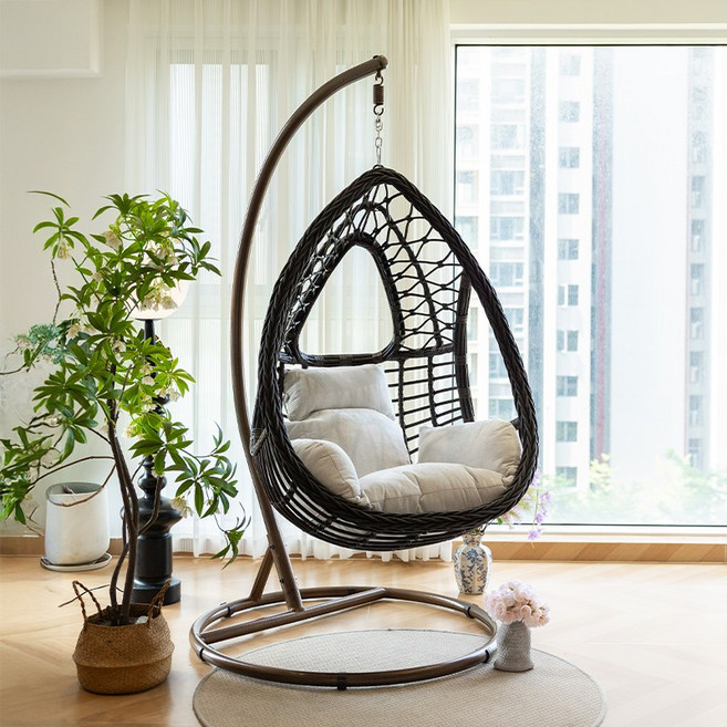 실내 새둥지 흔들의자 거실 발코니 휴식용 스윙체어, 1개, 클래식 -우드그레인 그레이엘레강트쿠션