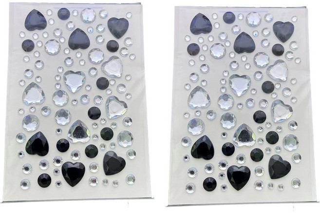 하트 보석 큐빅 입체 다이아 예쁜 비즈 원형 쥬얼리 스티커, 2개, 실버블랙