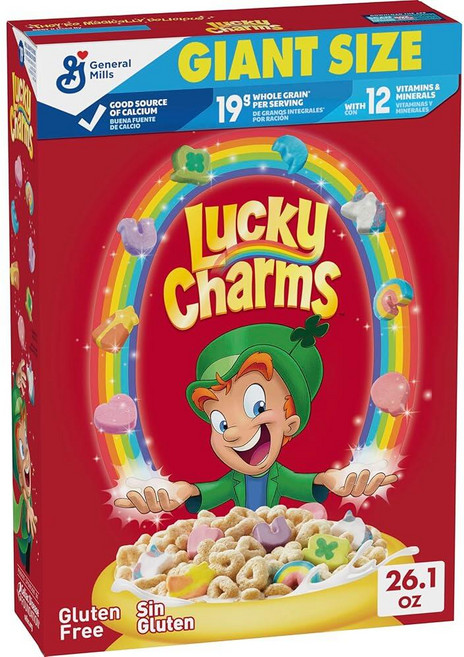 Lucky Charms 마시멜로가 함유된 글루텐 프리 시리얼 아동용 아침 통곡물로 제작 자이언트 사이즈 769.9g26.5온스 149375, 527.3g, 1개