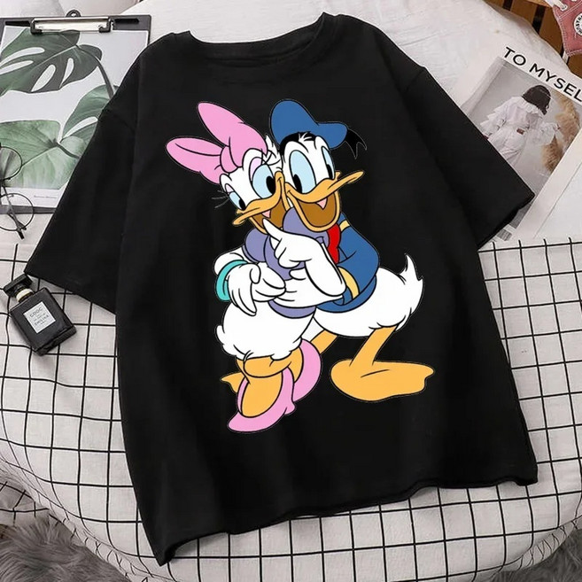 디즈니 도널드덕 데이지덕 프린트 여성용 오버핏루즈핏 캐주얼 티셔츠