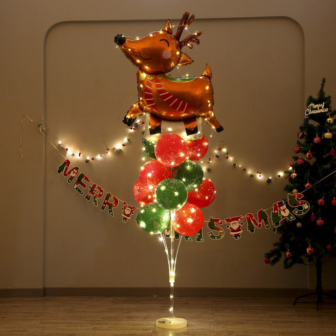 [피앤비유니티]크리스마스 산타 루돌프 눈사람 지팡이 LED라이트풍선기둥 13두, 19)루돌프 시리즈-LED 목도리루돌프 풍선기둥