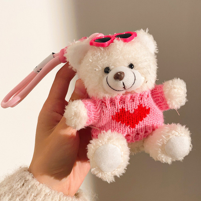 GRNM 곰인형 토끼 키링 열쇠고리 / 남녀공용 커플 우정템 선물용 키홀더, 1개, 하트니트곰_핑크