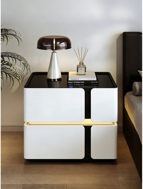 Tixpra 완제품 배송 유광 침대 협탁 2단 서랍형 LED 무드조명 모던 인테리어 수납 미니 서랍장, 1개, 흰색40*45*48