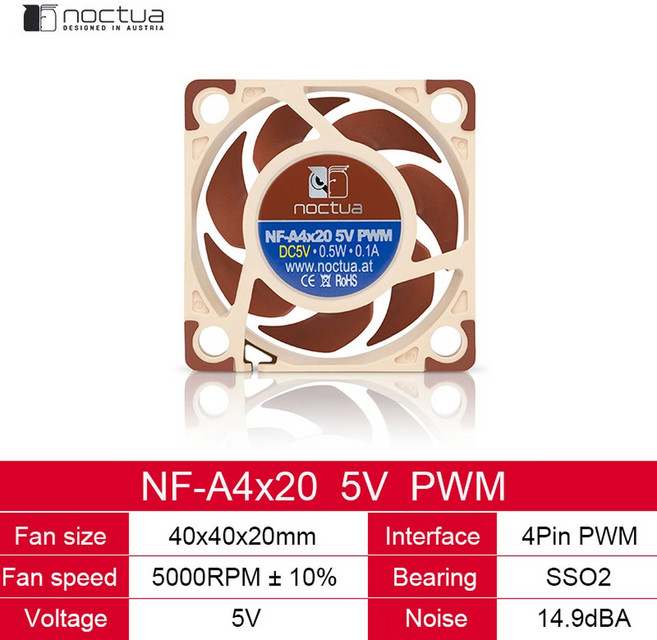 Noctua NF-A4x20 40x40x20mm 냉각 팬 5V12V 및 3pin 4pin pwm 조용한 컴퓨터 케이스 냉각 cpu 쿨러 라디에이터 팬 교체, 5V 4PIN PWM, 04 5V 4PIN PWM_0 없음 RGB_0 브라운, 1개