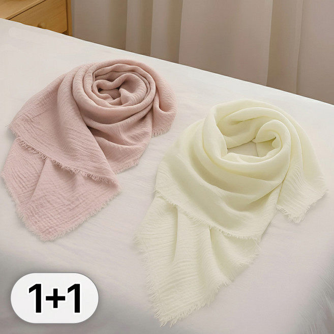 라뷰드 2p 세트 내추럴 프린지 소프트 숄 스카프 여성 무지 머플러 빈티지스카프 간절기 여자 사각스카프 자외선차단 봄가을 시스루