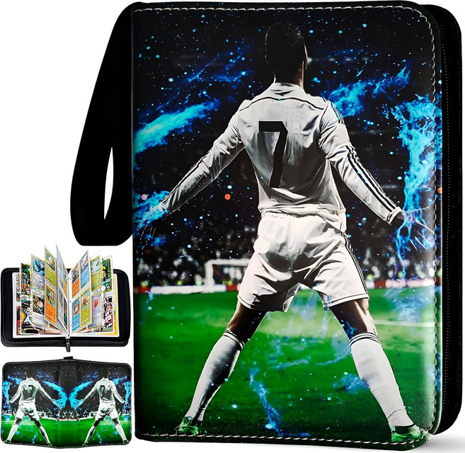 축구 카드 바인더 440 포켓 55 슬리브 소형 3 링 지퍼 트레이딩 홀더 4 스포츠 컬렉션 폴더 책 보관 정리함 앨범 케이스 프로텍터 수집가 선물, 900 Pockets, Blue Baseball