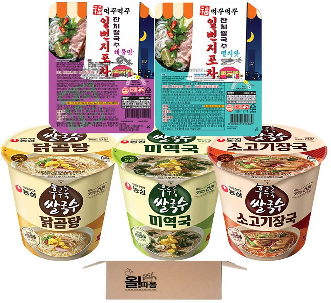 쌀국수 농심 후루룩쌀국수 닭곰탕+소고기장국+미역국+먹꾸먹꾸 일번지포차 잔치쌀국수 해물맛+멸치맛 각 1개씩, 1팩