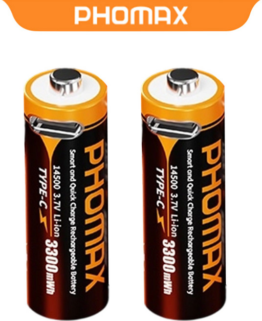 PHOMAX 3.7V 14500 리튬이온 배터리 충전지 3300mWh, 1개, 2개입