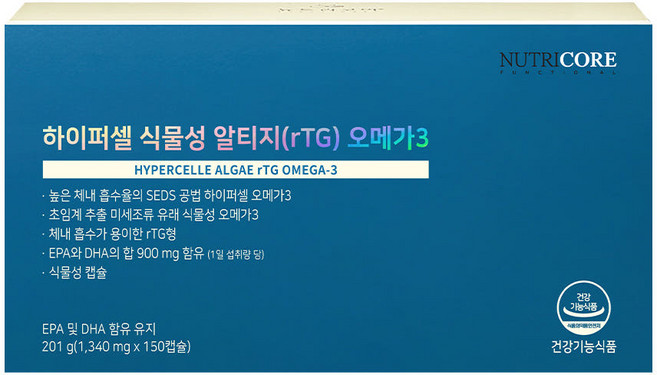 [5개월] 뉴트리코어 하이퍼셀 식물성 알티지(RTG) 오메가3 초임계 추출 WCS 1340mg x 150캡슐, 30정, 5개