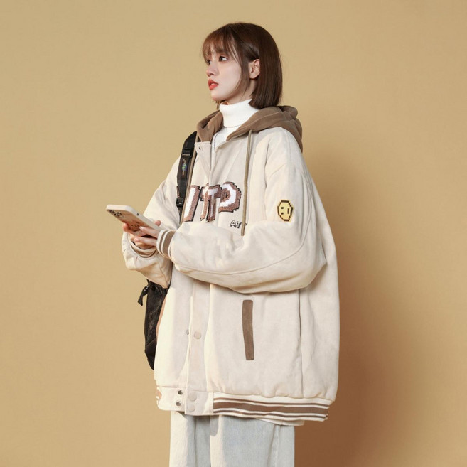 Asure 봄 가을 여성 후드 야구 점퍼 레터링 프린트 캐주얼 맨투맨 재킷