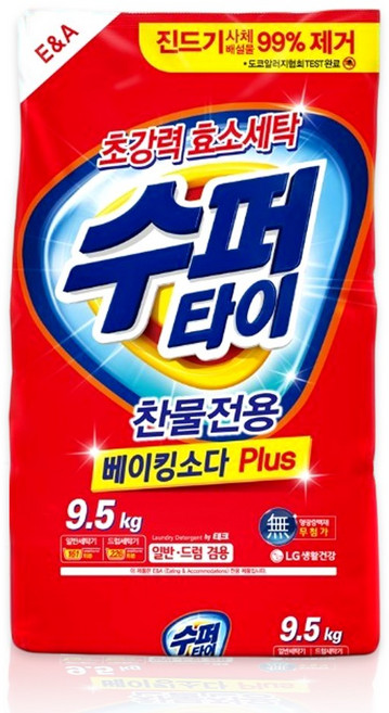 수퍼타이 베이킹소다 플러스 분말세제 리필, 9.5kg, 1개