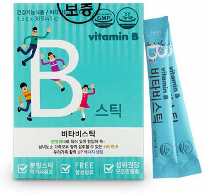 고함량비타민b 파마젠 8가지 활력 비타민b 군 b1 b2 b6 b12 나이아신 판토텐산 비오틴 엽산 복합비타민 비타민비 컴플렉스 스틱, 1.5g, 120개