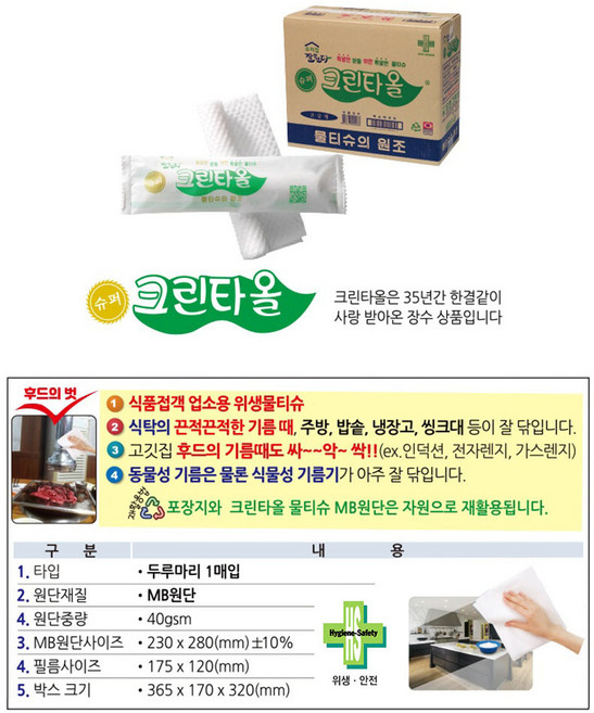 세정티슈 유한그린텍 업소용 롤위생 크린타올 개별포장1매 400개입 물티슈의 원조 전국 어디서나 1박스 [신제품] 크린타올1P X 400매(박스), 2개