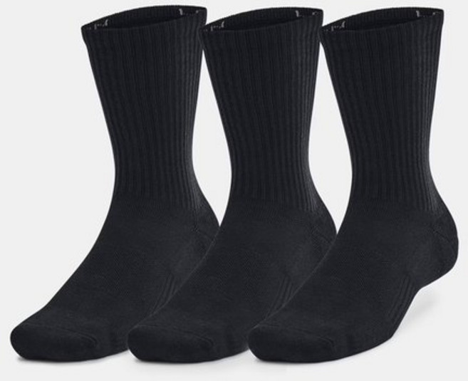 언더아머 UNDERARMOUR 1386311 유니 UA 트레이닝 코튼 크루 삭스 3켤레-1팩 396112, 001/블랙