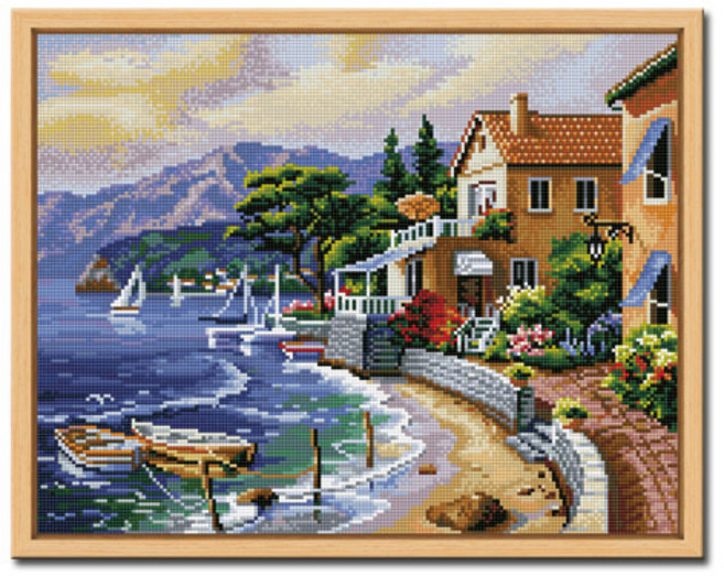 아트홀릭 DIY 보석십자수 액자 그림 비즈 대형, D640_해변의 마을, 1개