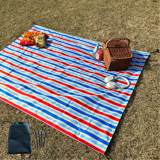 피크닉 경량 돗자리 휴대용 감성 방수 스트라이프 가방세트, 블루레드_스프라이트