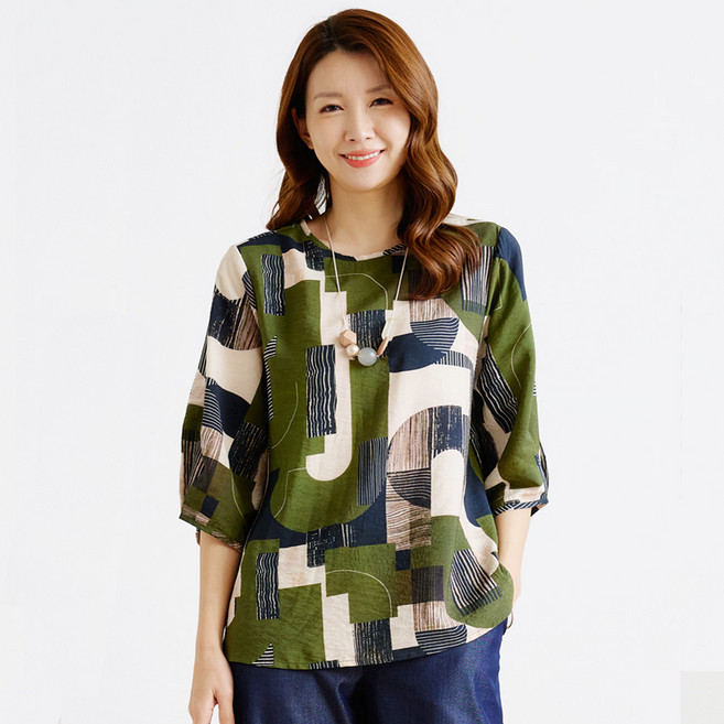 여성용 인견 셔링 블라우스 여름 시원한 7부 소매 엄마옷