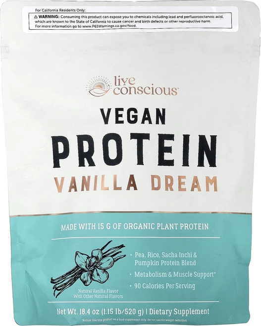 매우편하고 Live Conscious 비건 단백질 바닐라 드림 520g(1.15lb) 끝내주게잘나가는상품, 1개, 520g - 쿠팡