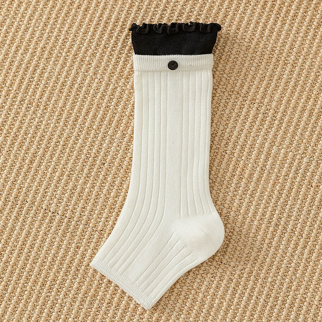 諸暨襪子木耳邊羅口鈕釦花邊踩腳襪套短襪芭蕾風中筒半截襪潮流