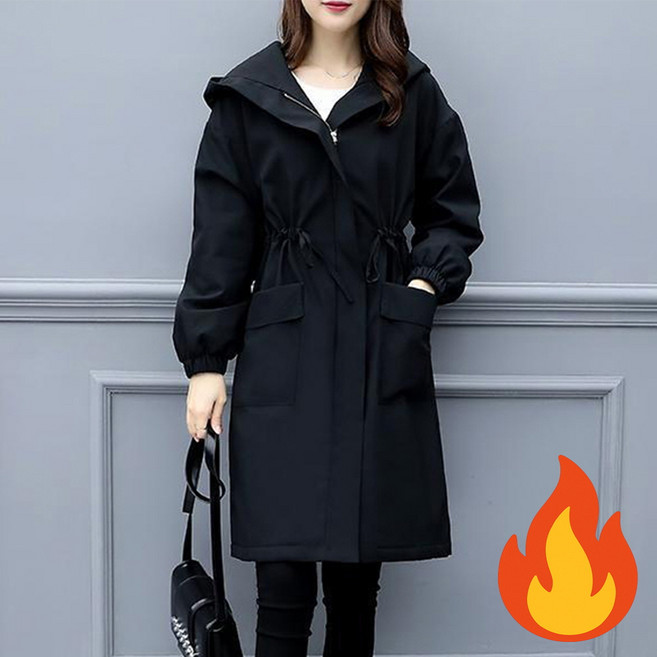 지디오 여성 기모 롱 후드 자켓 집업 점퍼 허리 스트링 루즈핏 털안감 따뜻한 가을 겨울 여자 아우터